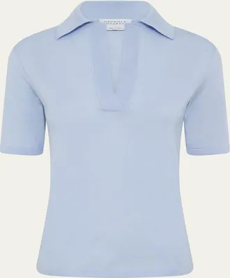 Gabriela Hearst Caius Short-Sleeve Wool-Silk Polo Sweater