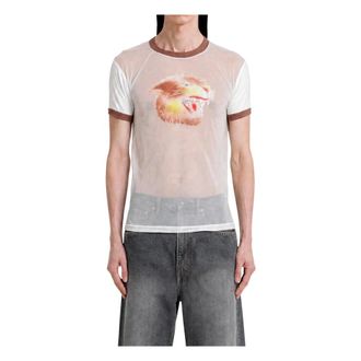 KAPITAL Kapital - SheerJersey x 20/- Jersey Ringer T (Anger Leopard) - Heren - Tops - Wit - Maat: S Jersey