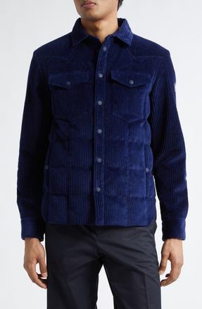 Moncler Gelt Quilted Corduroy Shirt Jacket in Dark Electric Blue at Nordstrom, Size 4