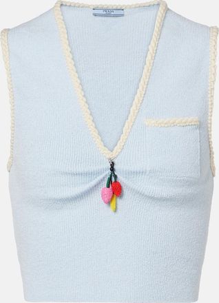 Prada Top cropped in misto cotone boucl&eacute;