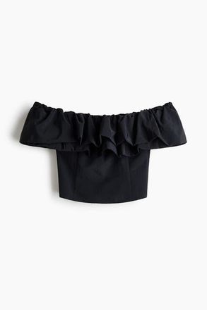 H&M Frill-trimmed Off-the-shoulder Top in Black at Nordstrom, Size Xx-Small