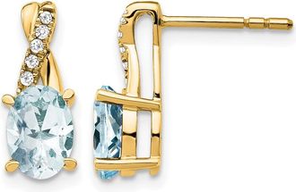 Diamond2Deal 14K Gold Aquamarine and Diamond Drop Dangle Earrings