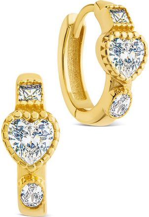 Sterling Forever Inez Dainty Cubic Zirconia Heart Micro Hoop Earrings in Gold at Nordstrom Rack