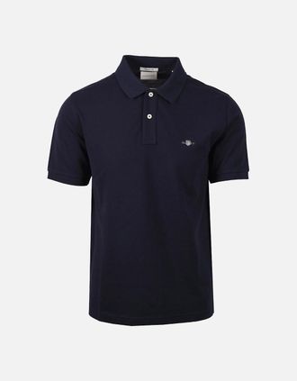 GANT Mens Gant Reg Shield Ss Pique Polo Shirt Evening Blue - Navy - Size: 44