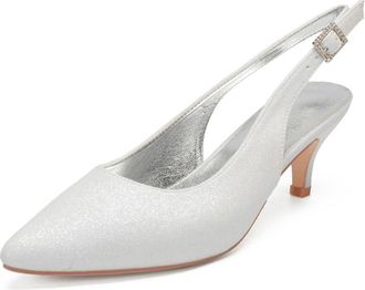Generic Wedding Bridal Shoes Womens Slingback Heels Pumps Ankle Strap Pointed Toe Bridal Stiletto Kitten Heels Dress Shoes 6 Cm,Ivory,7 UK