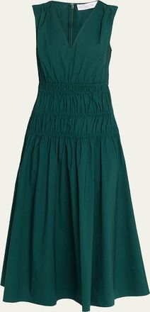 Proenza Schouler Loren Sleeveless Ruched Waist Cotton Midi Dress