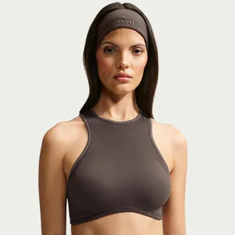 Nike Womens SKIMS Ribbed Seamless Racerneck Bra in Brown | IR4991-249