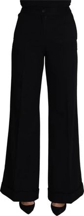 Dolce & Gabbana Kasjmier Wijde Pijp Broek - Dames - Wijde Broeken - Zwart - XS - Kasjmier - Broeken