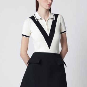 Valentino Ivory and black V-inlay polo shirt