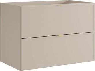 Vente-Unique Mueble de ba&ntilde;o suspendido con asas de metal dorado - Color beige - 80 cm - ONDIL