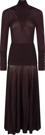 Paco Rabanne Burgundy Long Fitted Merino Wool-Blend Maxi Dress
