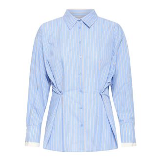 Ichi Camisa de Botones de Manga Larga a Rayas - Blouses & Shirts - Mujer - Azul - 2XL