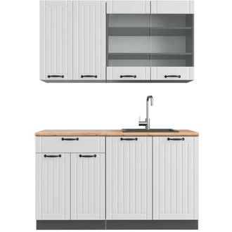Vicco Cocina Para Solteros Fame-line, Casa De Campo Blanca/antracita, 140 Cm, Et Roble