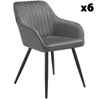 TecTake 6 sillas de comedor con aspecto de terciopelo y acolchada gris/negro