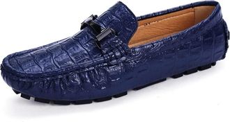 Generic Mens Mens Loafers Shoes Crocodile Print PU Leather Moccasins Shoes Comfortable Anti-Slip Lightweight Slip Resistant Party Driving Slip-ons(Deep Blue,8