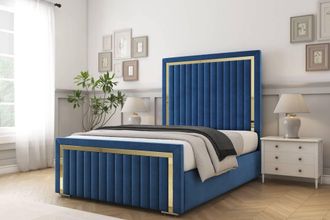 Comfort Beds Boston Gold Plush Bed Frame - 50 Upholstered Headboard in Navy | Size: Single