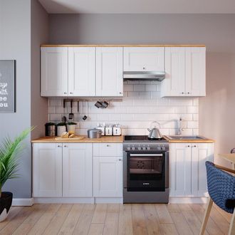 Vicco Mueble De Cocina Bergamo, Blanco, 240 Cm, Et Goldkraft Con Tira De Led