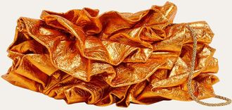 Dries Van Noten Small Metallic Ruffle Leather Clutch Bag