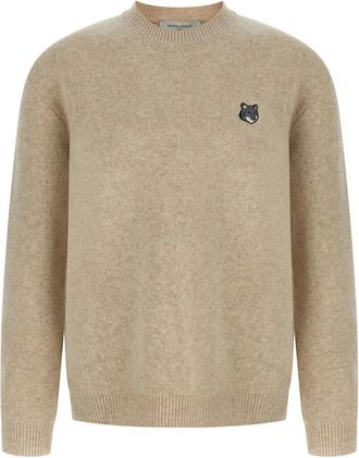 Maison Kitsun&eacute; Milan Stitch wollen trui - Heren - Ronde hals truien - Beige - L - Wol - Truien & Vesten