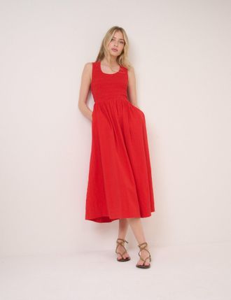 Nobody's Child Red Shirred Sleeveless Kinsley Midi Dress