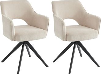 Vente-Unique Conjunto de 2 sillas giratorias con reposabrazos de terciopelo acanalado y metal negro - Crema - KONYA