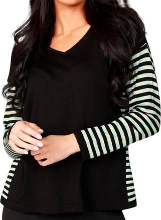 Angel Long Sleeve Stripe V-Neck Top In Black Multi
