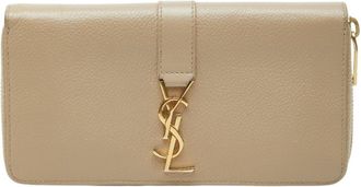 Saint Laurent Beige Leather Long Wallet (Bi-Fold) (Pre-Owned)
