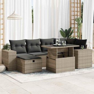 vidaXL Vidaxl - Set De Sof&aacute;s De Jard&iacute;n Y Cojines 8 Piezas Rat&aacute;n Sint&eacute;tico Gris