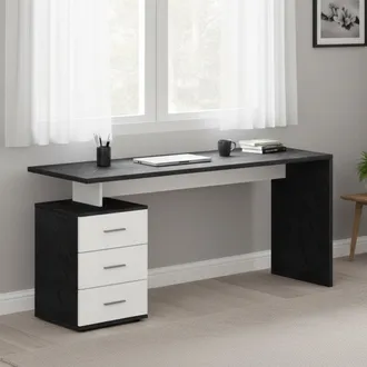 Dmora Escritorio Siro, Escritorio Lineal, Escritorio De Oficina Multiusos, Escritorio Multiposici&oacute;n Que Ahorra Espacio, 160x60h75 Cm, Blanco Y Antracita, Co
