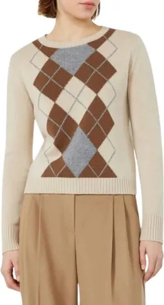 Max Mara Truien & Vesten, Dames, Beige, XL, Wol, Ronde hals gebreid