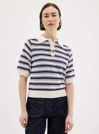 b.young Womens Pure cotton openwork striped Polo Shirt