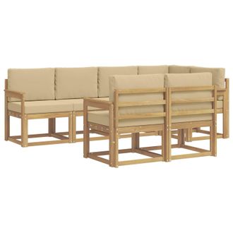 vidaXL Conjunto De Sof&aacute;s De Exterior Con Coj&iacute;n 7 Pcs Y Beige Poli&eacute;ster Vidaxl
