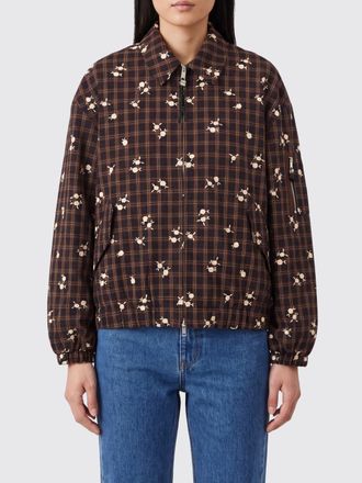Ganni Bomber in cotone organico con motivo check e ricami floreali