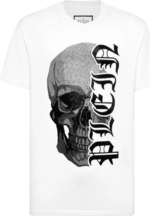 Philipp Plein Round Neck T-Shirt Gothic Plein Stones - Heren - T-shirts - Wit - 2XL - Katoen - Tops