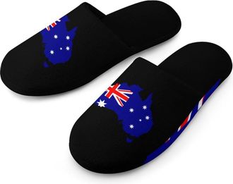 Generic Australia Flag Map Mens Cozy House Slippers Winter Warm Shoes with Anti-Slip Sole for Travel Indoor Outdoor