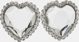 Alessandra Rich Heart Crystals Silver Tone Earrings