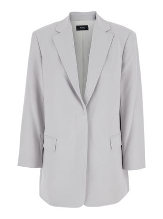Theory Grey Solid Notched Lapel Blazer