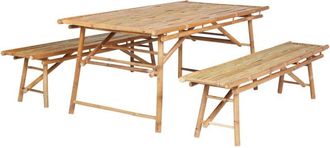 Beliani Beliani - Conjunto De 2 Jard&iacute;n De Bamb&uacute; Mesa Y 2 Bancos Madera Clara Tindari