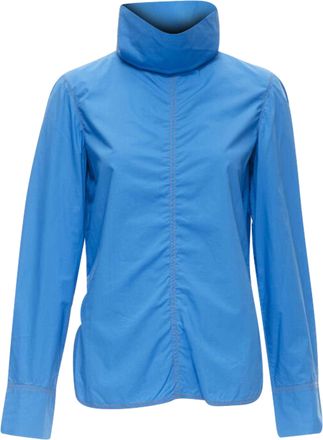 Marni cotton overstitch funnel neck long sleeve curved hem shirt