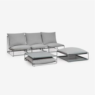 Sklum Sklum - Set da giardino Amaro con divano modulare a 3 pezzi, tavolino laterale e pouf trasformabile