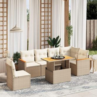vidaXL Vidaxl - Set Sof&aacute;s De Jard&iacute;n 7 Piezas Y Cojines Rat&aacute;n Sint&eacute;tico Beige