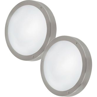Loops 2 PACK IP44 Outdoor Wall Light Round Stainless Steel 11W LED Porch Lamp in Metallics