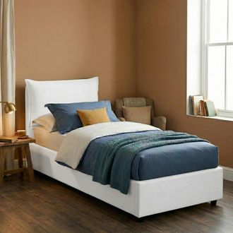 Dmora Dmora - Cama Individual Dmuriq, Cama Contenedor Con Tapizado En Ecopiel, 100% Made In Italy, Apertura Frontal, Con Colch&oacute;n 80x190 Cm Incluido, Blanco