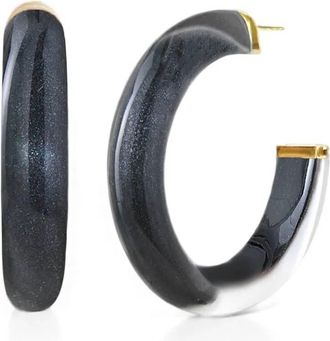 Gold & Honey Womens Medium Illusion Hoop Earrings In Black Onyx