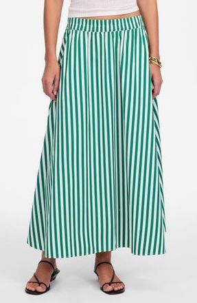 Madewell Stripe Cotton Poplin Midi Skirt in Verdant Green at Nordstrom Rack, Size Small