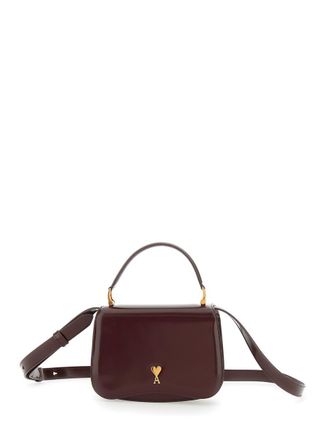 Ami Bordeaux Handbag With Adc Patch On The Front And Adjustable And Removable Shoulder Strap In Leather Woman