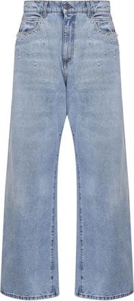 Giuseppe Di Morabito Crystal-Embellished Wide Jeans - Dames - Loose Fit Jeans - Blauw - W29 - Katoen - Jeans