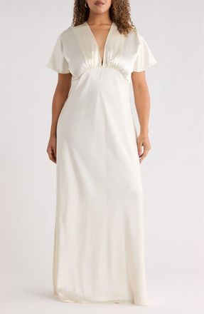 Renee C V-Neck Satin Dress in Light Butter at Nordstrom Rack, Size 1X