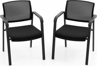 Costway Costway - Set of 2 Meeting Waiting Room Office Chairs Stackable Office Guest Mesh Chairs