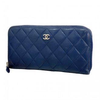 Chanel Navy Leather Long Wallet (Bi-Fold) (Pre-Owned)